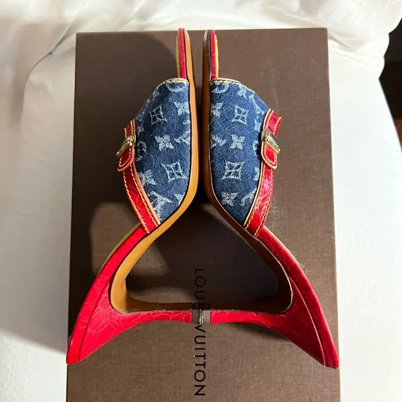 Louis Vuitton Denim and Red Sandals - Picture 4 of 13